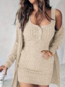 Conjunto de Vestido y Chaqueta en Tejido de Punto Azul