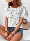 Camisa Casual de Verano con Mangas de Volantes en Color Sólido