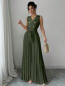 Mono Elegante de Doble Botonadura con Pliegues y Cinturón