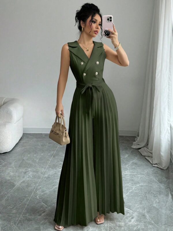 Mono Elegante de Doble Botonadura con Pliegues y Cinturón - Image 25