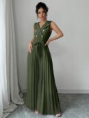 Mono Elegante de Doble Botonadura con Pliegues y Cinturón