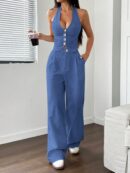 Set de 2 Piezas Boho: Chaleco con Lazo al Cuello y Pantalón Recto
