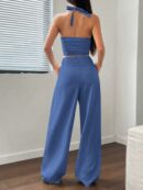 Set de 2 Piezas Boho: Chaleco con Lazo al Cuello y Pantalón Recto