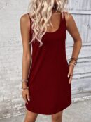 Vestido Casual Sin Mangas y Cuello Scoop en Color Sólido