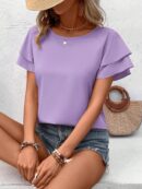Camisa Casual de Verano con Mangas de Volantes en Color Sólido