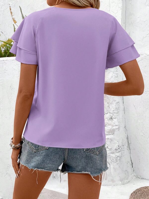 Camisa Casual de Verano con Mangas de Volantes en Color Sólido - Image 134