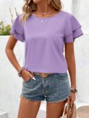 Camisa Casual de Verano con Mangas de Volantes en Color Sólido