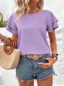 Camisa Casual de Verano con Mangas de Volantes en Color Sólido
