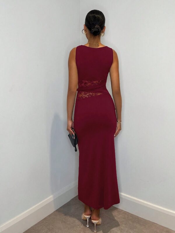 Vestido Largo Elegante con Detalles de Encaje y Abertura - Image 7