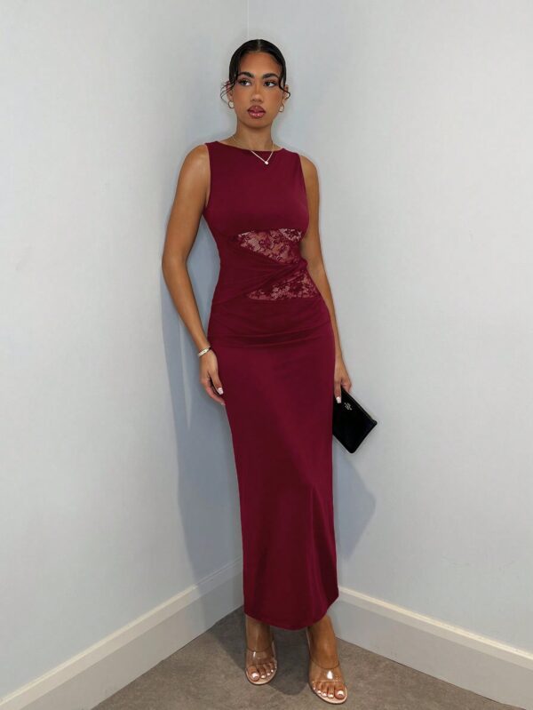 Vestido Largo Elegante con Detalles de Encaje y Abertura - Image 10