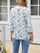 Blusa Casual de Manga Tres Cuartos en Color Sólido con Cuello V