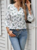 Blusa Casual de Manga Tres Cuartos en Color Sólido con Cuello V