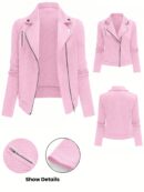 Chaqueta Moto Casual con Cierre y Solapa Texturada