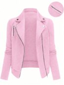 Chaqueta Moto Casual con Cierre y Solapa Texturada