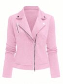 Chaqueta Moto Casual con Cierre y Solapa Texturada