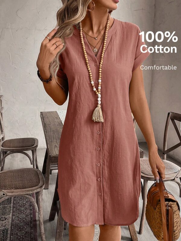 Vestido Mini Casual de Manga Corta con Botones Frontales - Image 22