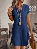 Vestido Mini Casual de Manga Corta con Botones Frontales