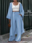 Conjunto Casual de Abrigo Largo y Pantalón Ancho de Lino