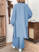 Conjunto Casual de Abrigo Largo y Pantalón Ancho de Lino