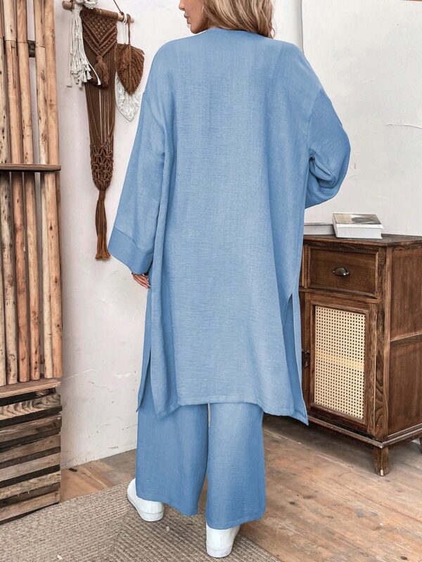 Conjunto Casual de Abrigo Largo y Pantalón Ancho de Lino - Image 42