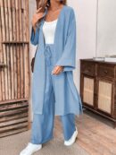 Conjunto Casual de Abrigo Largo y Pantalón Ancho de Lino