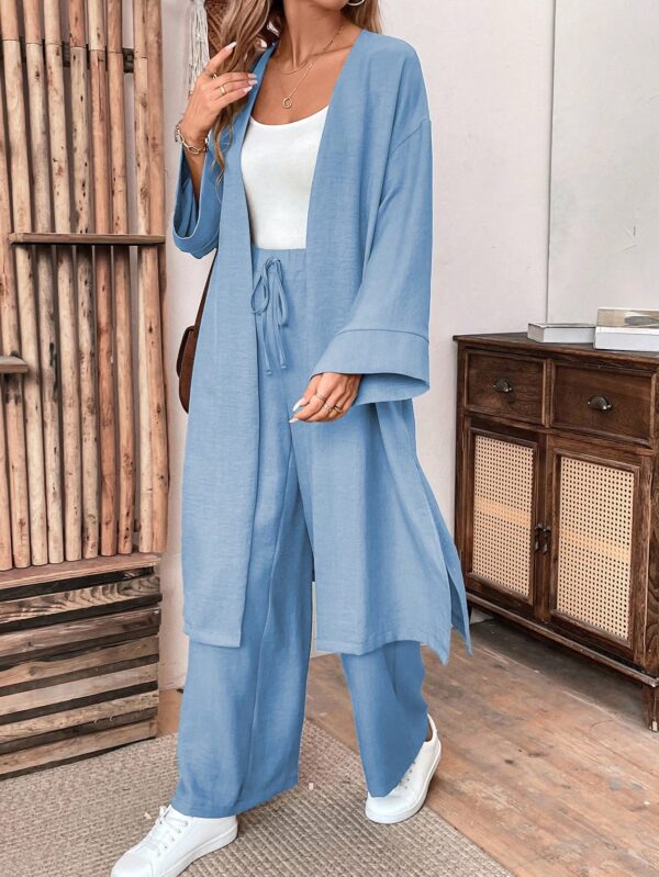 Conjunto Casual de Abrigo Largo y Pantalón Ancho de Lino - Image 43