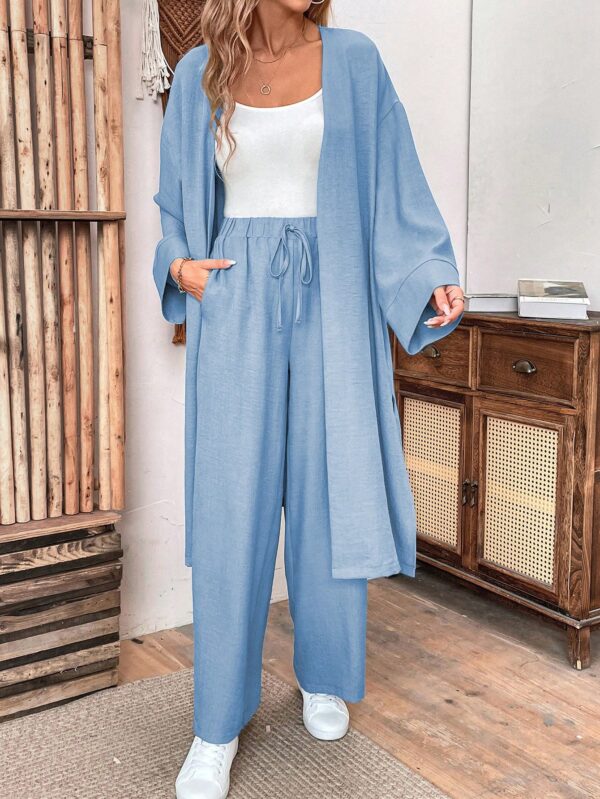 Conjunto Casual de Abrigo Largo y Pantalón Ancho de Lino - Image 44