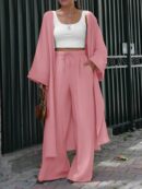 Conjunto Casual de Abrigo Largo y Pantalón Ancho de Lino