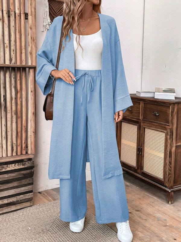 Conjunto Casual de Abrigo Largo y Pantalón Ancho de Lino - Image 45