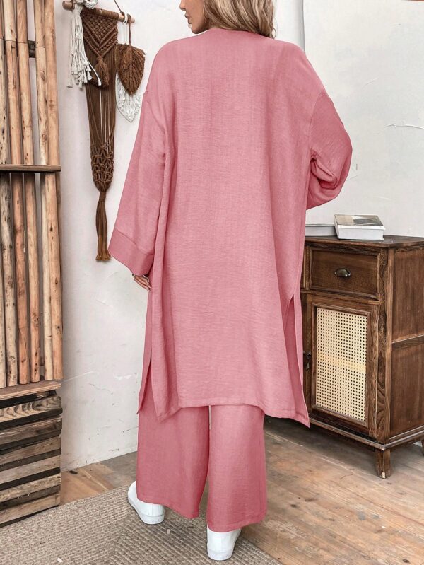 Conjunto Casual de Abrigo Largo y Pantalón Ancho de Lino - Image 28