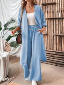 Conjunto Casual de Abrigo Largo y Pantalón Ancho de Lino