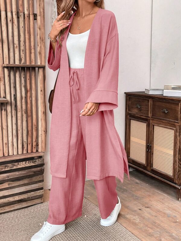 Conjunto Casual de Abrigo Largo y Pantalón Ancho de Lino - Image 29