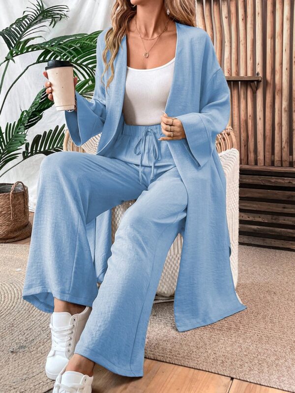 Conjunto Casual de Abrigo Largo y Pantalón Ancho de Lino - Image 47