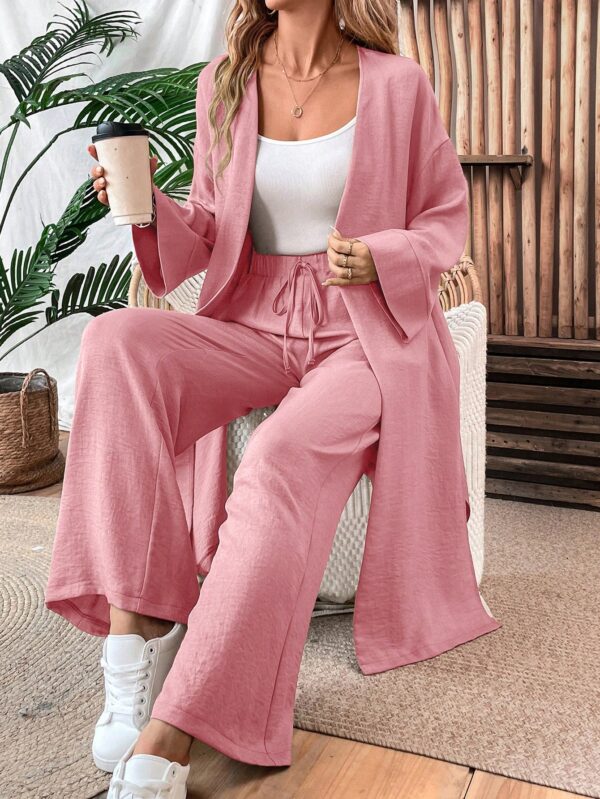 Conjunto Casual de Abrigo Largo y Pantalón Ancho de Lino - Image 30