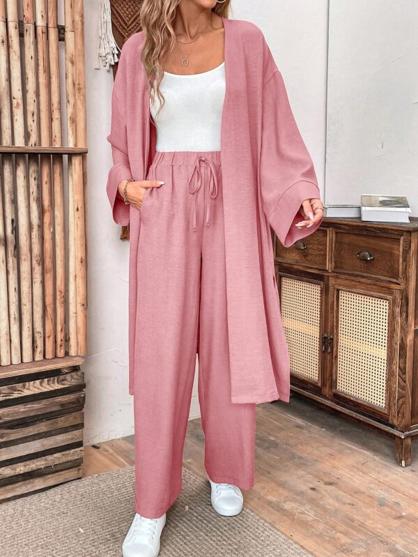 Conjunto Casual de Abrigo Largo y Pantalón Ancho de Lino - Image 31