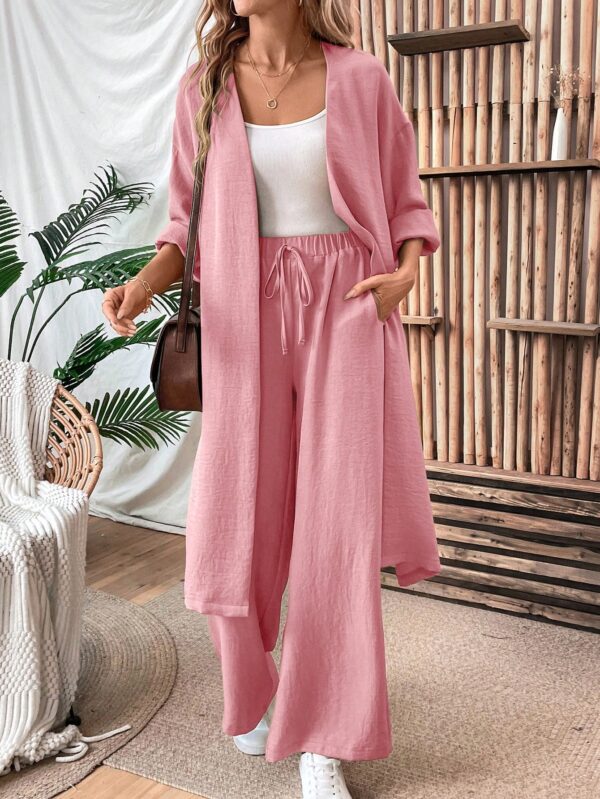 Conjunto Casual de Abrigo Largo y Pantalón Ancho de Lino - Image 32