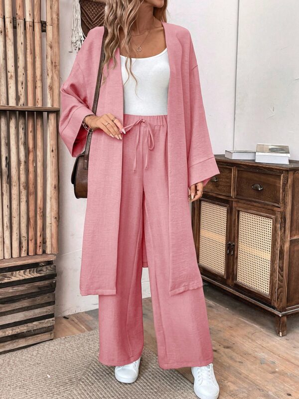 Conjunto Casual de Abrigo Largo y Pantalón Ancho de Lino - Image 33