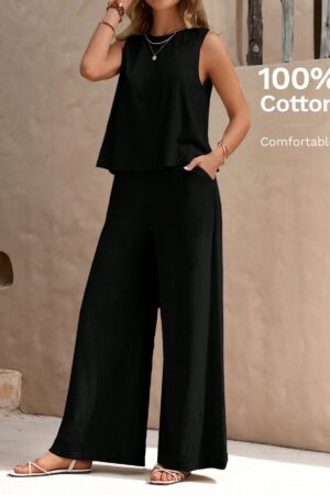 Conjunto Casual Top de Tirantes y Pantalón de Pierna Ancha