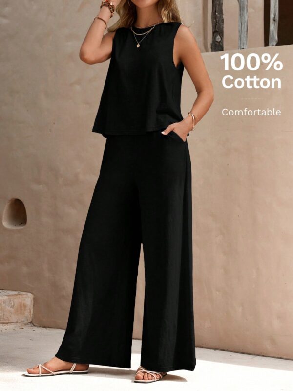 Conjunto Casual Top de Tirantes y Pantalón de Pierna Ancha