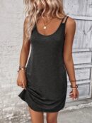 Vestido Casual Sin Mangas y Cuello Scoop en Color Sólido