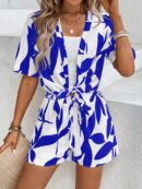 Conjunto Veraniego Casual de Short y Cárdigan Estampado Floral