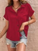 Camisa Negra de Manga Murciélago con Bolsillo y Botones