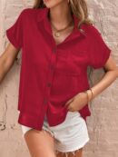 Camisa Negra de Manga Murciélago con Bolsillo y Botones