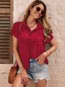 Camisa Negra de Manga Murciélago con Bolsillo y Botones