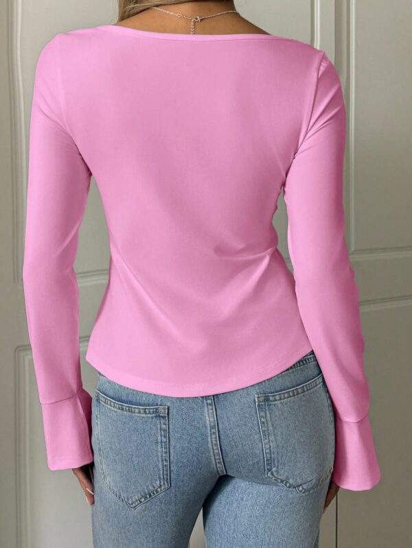 Top Casual de Manga Larga con Cuello de Estrás y Color Sólido - Image 15