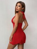 Vestido Amarillo de Malla Petite con Cuello Halter