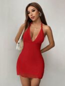 Vestido Amarillo de Malla Petite con Cuello Halter