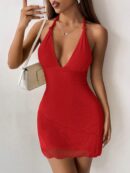 Vestido Amarillo de Malla Petite con Cuello Halter