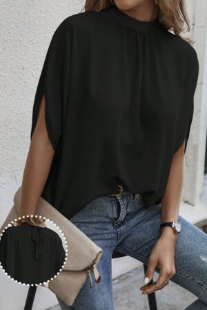 Blusa Sólida con Mangas Murciélago y Lazo Atrás