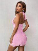Vestido Amarillo de Malla Petite con Cuello Halter